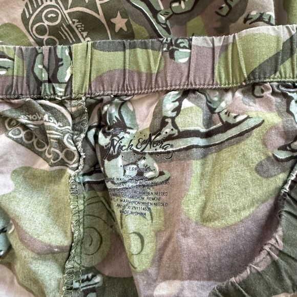 NICK & NORA TOY ARMY CAMO Woven Cotton PJ PAJAMA SET TOP PANTS RARE LARGE - Picture 8 of 10